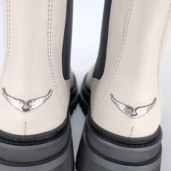 ZADIG & VOLTAIRE Ride Patent Leather Ecru & Black Chelsea Boots - Size 39 - NIB - Picture 13 of 15